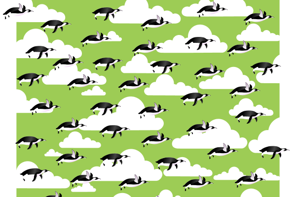 flying penguins in a cloudy sky - vector Clip Art