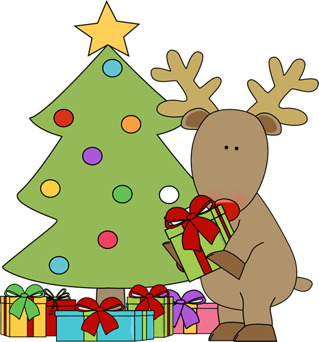 Reindeer Putting Presents Under the Tree Clip Art - Reindeer ...