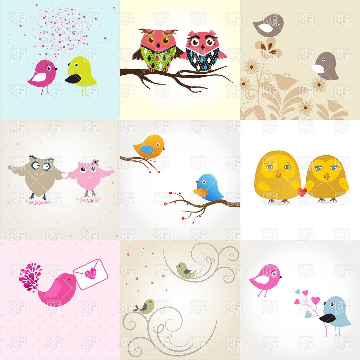 Valentines cards with cute couples of cartoon birds, 21445, Plants ...
