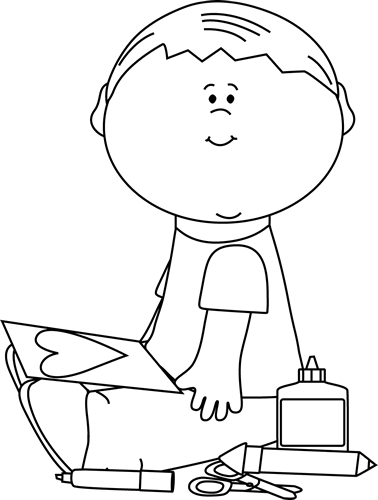 Black and White Boy Drawing a Valentine Picture Clip Art - Black ...
