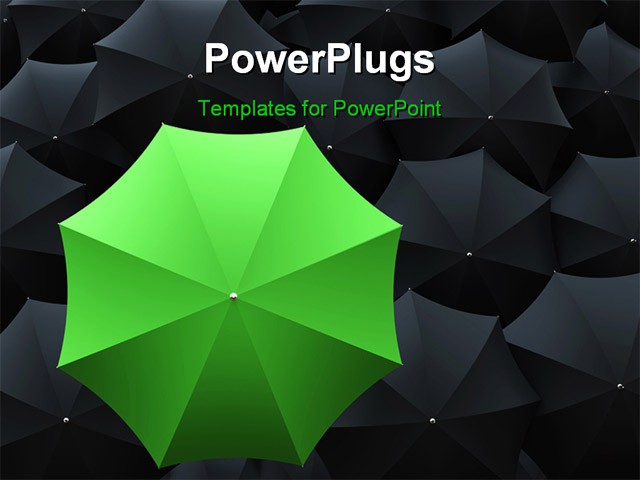 Best Uniqueness PowerPoint Template - One green umbrella on top of ...