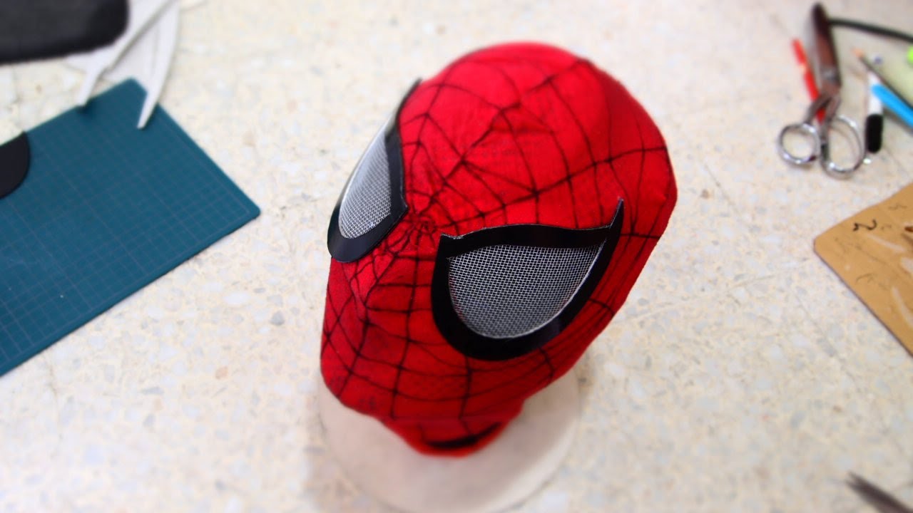 51: Spiderman Mask DIY Part 3 - Eyes & Webbing - YouTube