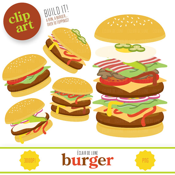 Burger Clip Art Food Clipart Hamburger by EclairdeLune1 on Etsy