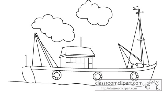 Transportation : fishing_boat_outline_123 : Classroom Clipart