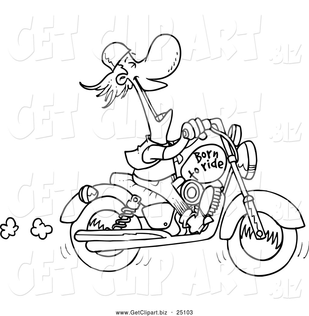 Clip Art of a Black and White Biker Laughing on His Motorcycle by ...