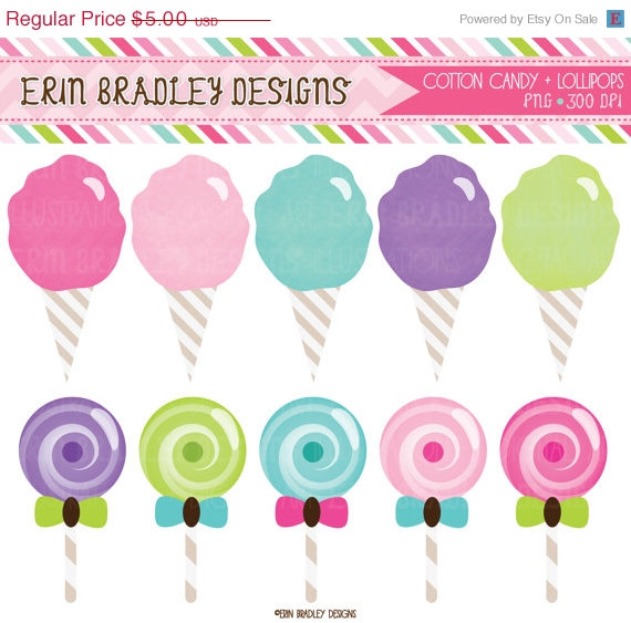 50% OFF SALE Cotton Candy and Lollipops Clipart Clip Art Personal ...