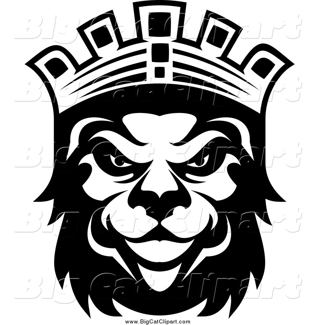 Big Cat Vector Clipart of a Black and King Lion with a Crown by ...