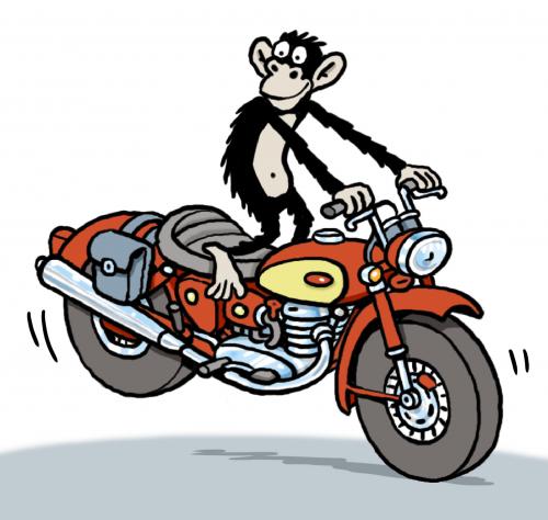 Chimpanzee on a motorbike By Ellis Nadler | Sports Cartoon | TOONPOOL
