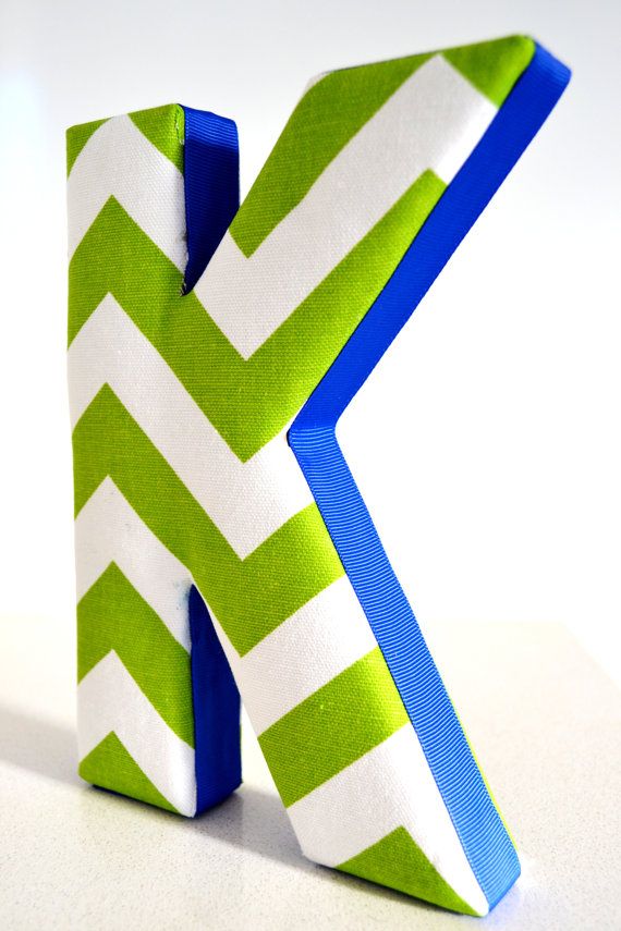LETTER WALL ART - Fabric Letter K in Green Chevron with Royal Blue Ri…