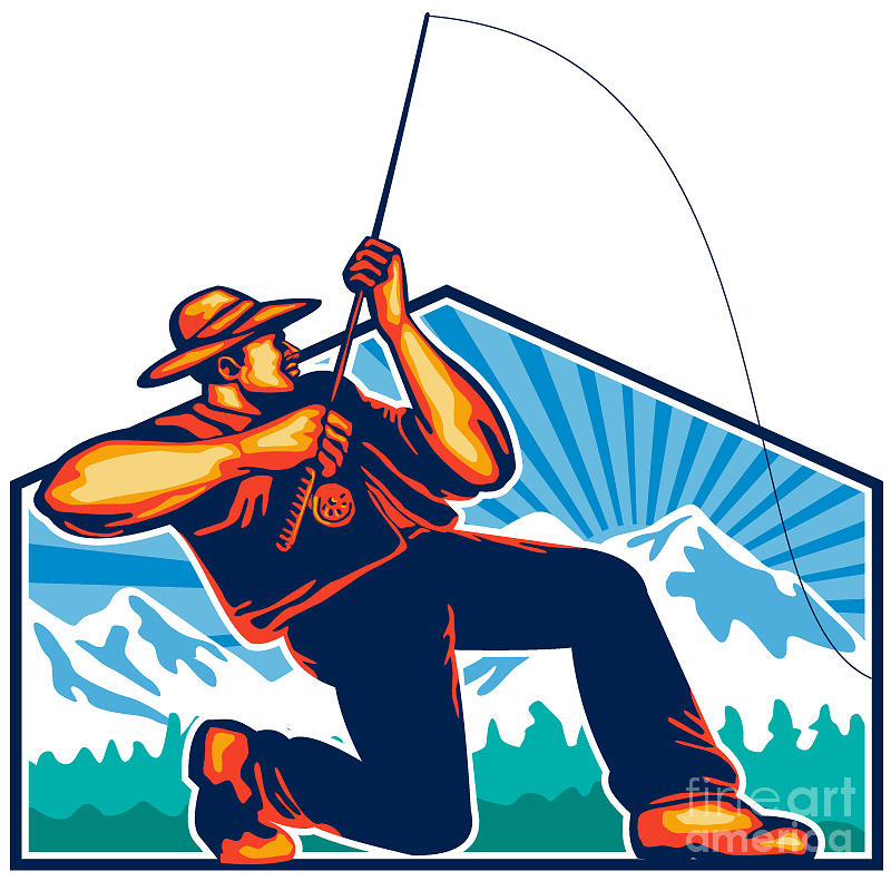 Fly Fisherman Reeling Fishing Rod Retro by Aloysius Patrimonio ...