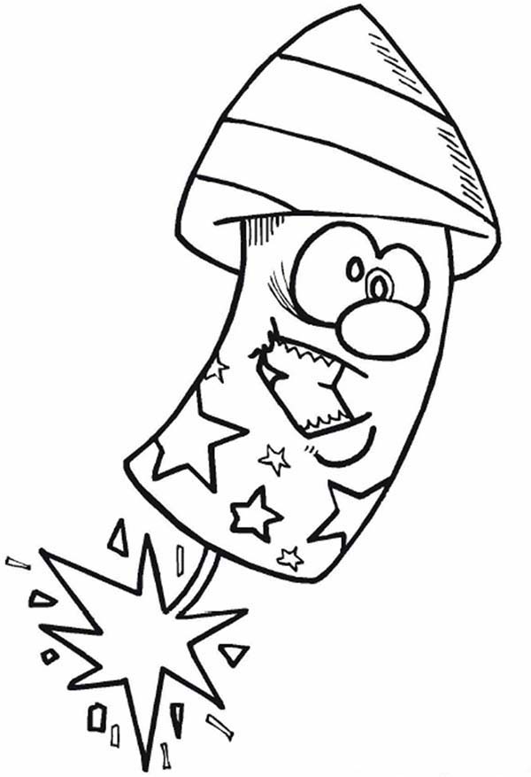 Cartoon of Fireworks Rocket Coloring Page - Free & Printable ...