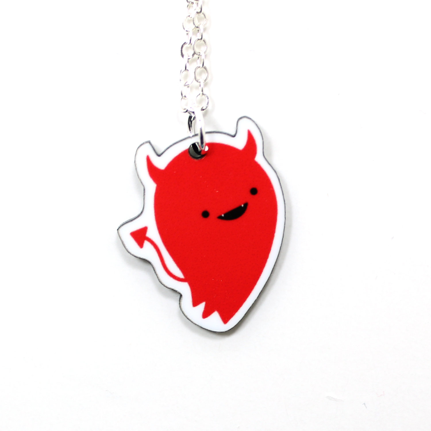 Devil Acrylic Charm Necklace On Silver Plated Chain - Red Kawaii ...