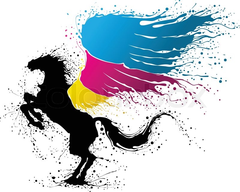 Sort Pegasus med fløj i farver CMYK | Vektor | Colourbox