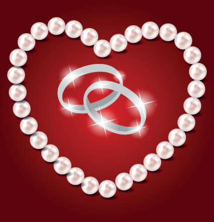 Pearl heart and wedding rings vector 01 - Vector Heart-shaped free ...