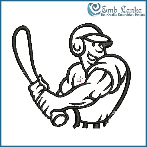 Black Outline Happy Baseball Player Embroidery Design | emblanka.com