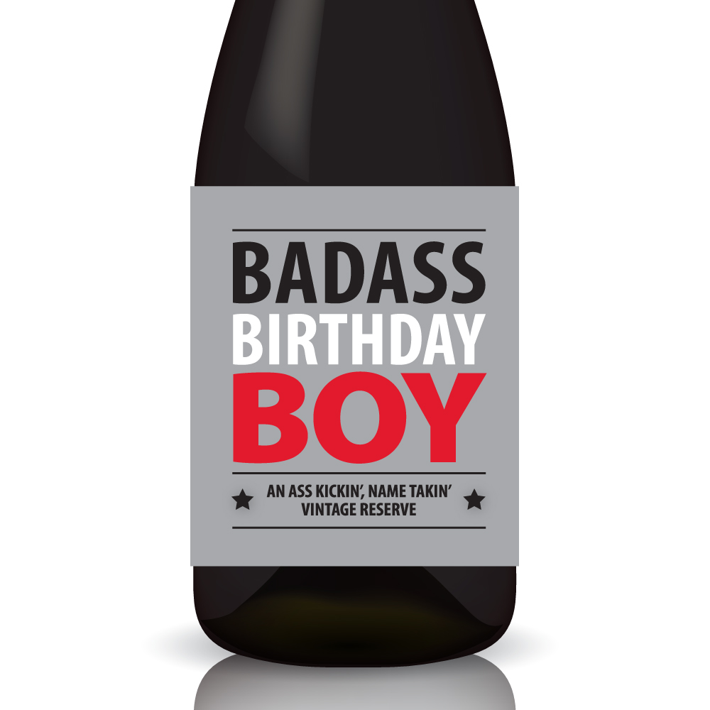 BadAss Birthday Boy ... Wine Label Wrap In Gray, Red & Black ...