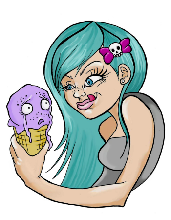 Hungry Cartoon Scene Girl About To Eat A Scared Purple Ice Cream ...