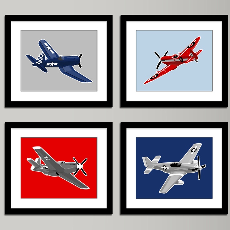 kids wall art - airplane nursery art - WW 2, vintage airplanes -, art…