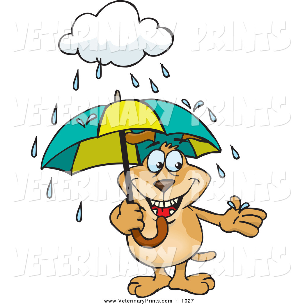 Art Print of a Cartoon Brown Dog Reaching out to Catch a Rain Drop ...