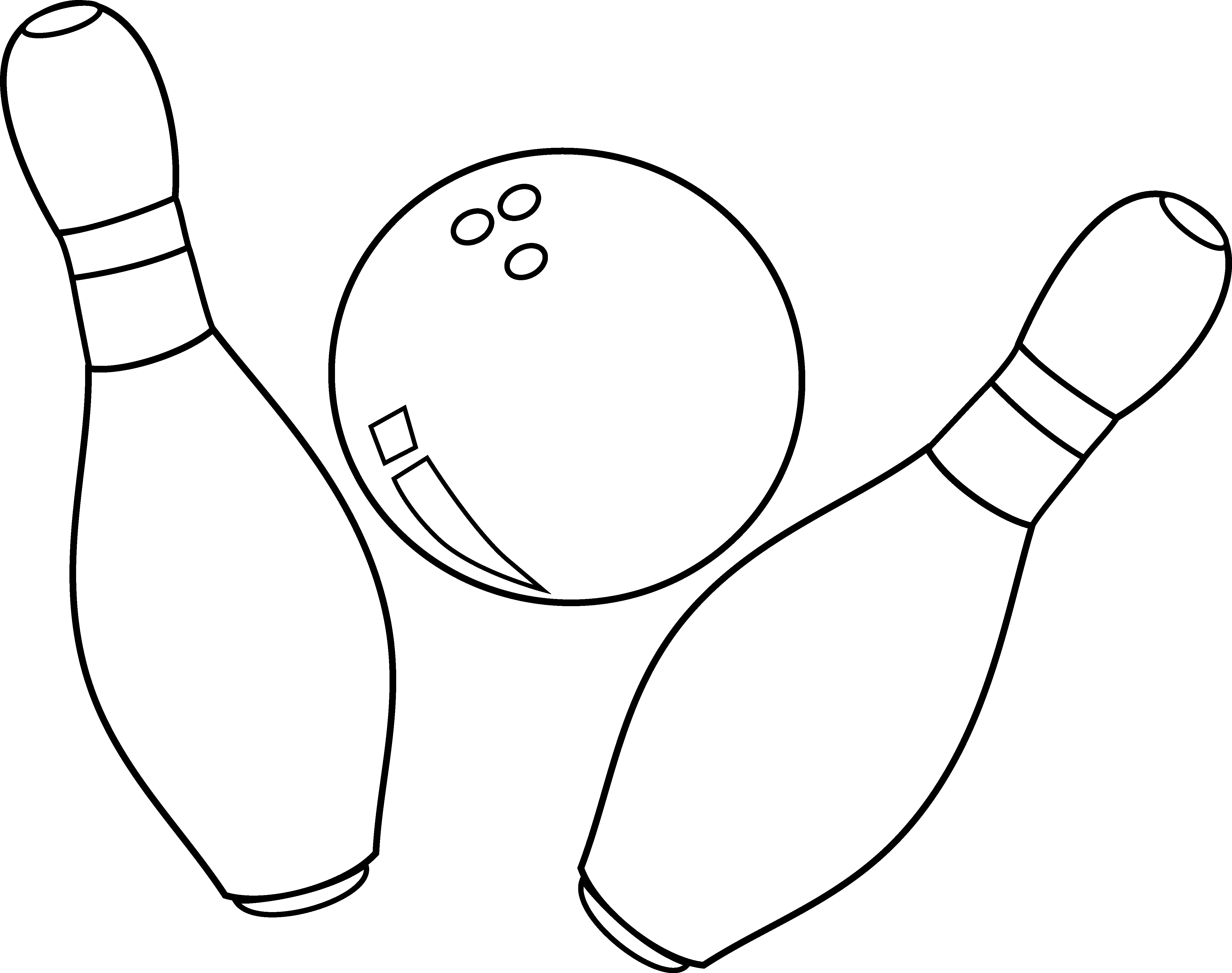 Bowling Ball and Pins Line Art - Free Clip Art