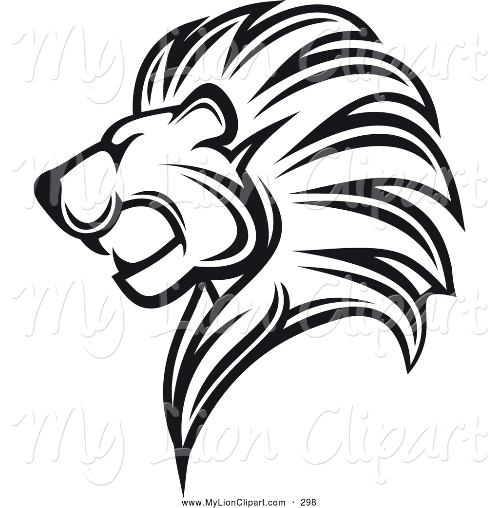 Clipart of a Black and White Roaring Lion Logo by Seamartini ...