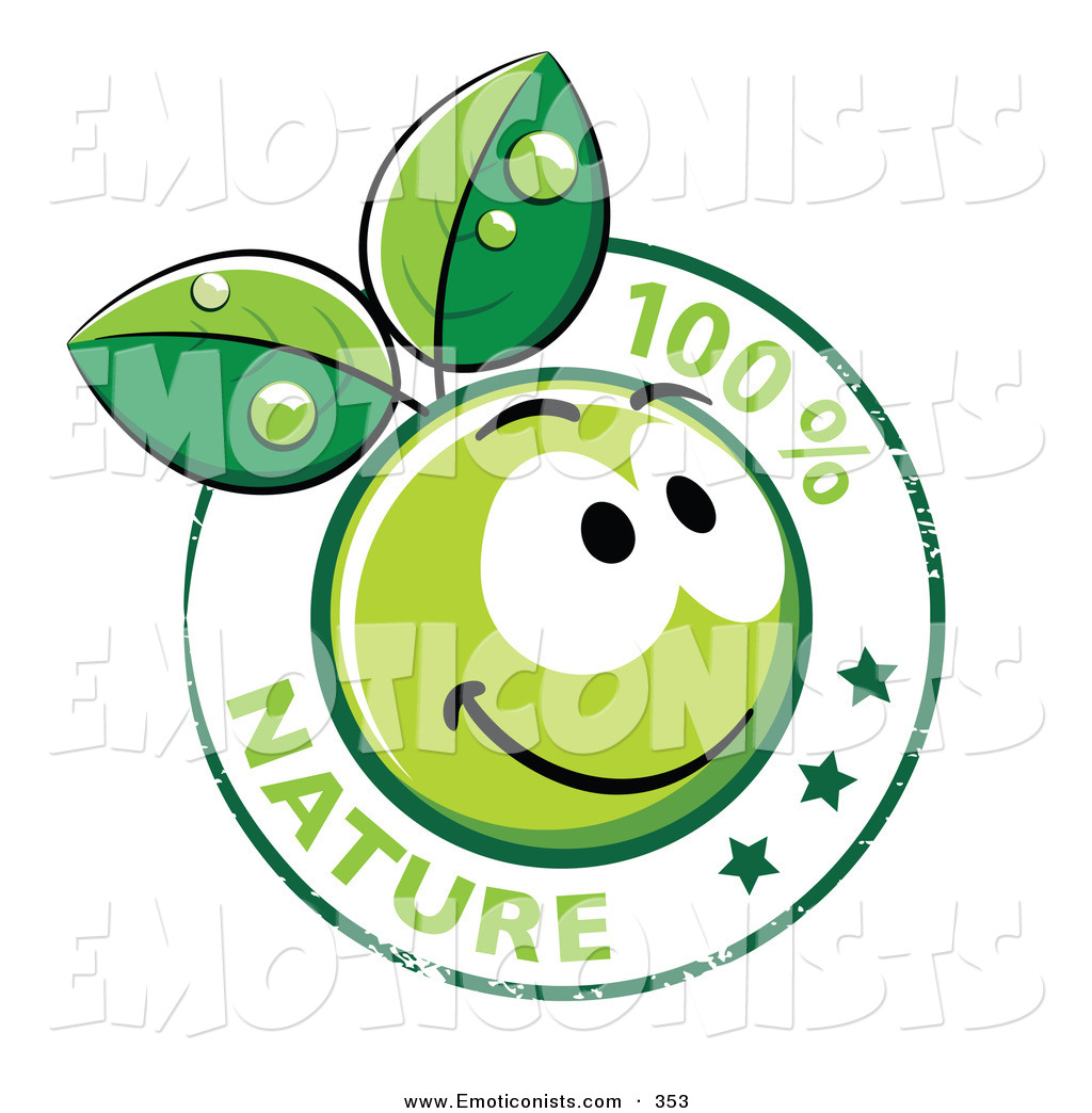 Clip Art of a 100 Percent Nature Stamp with a Happy Green Organic ...