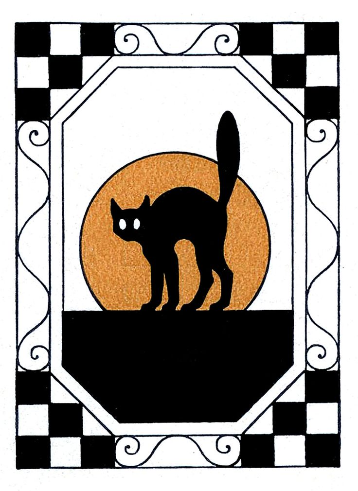 Vintage Halloween Clip Art - Black Cat with Moon