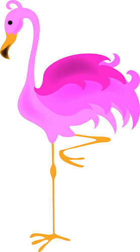 Clip Art Illustration of Pink Flamingo Standing on One Leg - a ...