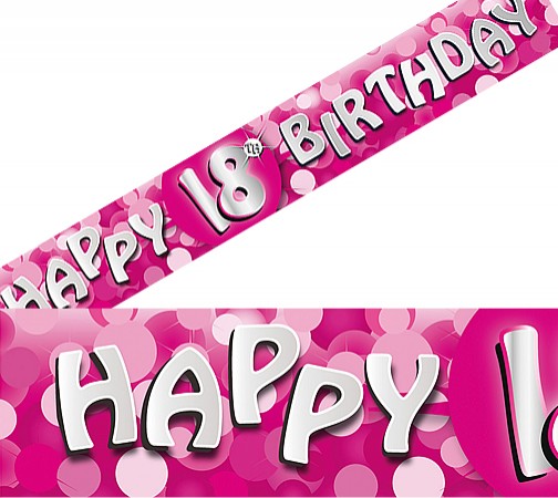 Pink Sparkle Happy 18th Birthday 9ft Foil Banner - Aged Birthday ...