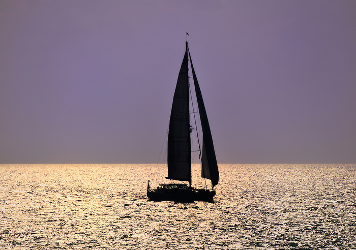 Golden Sailboat Silhouette on Long Island Sound at Sunset ...