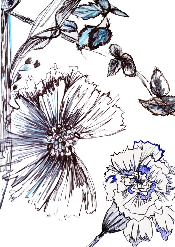 Scratchy floral drawing | Art | Pinterest