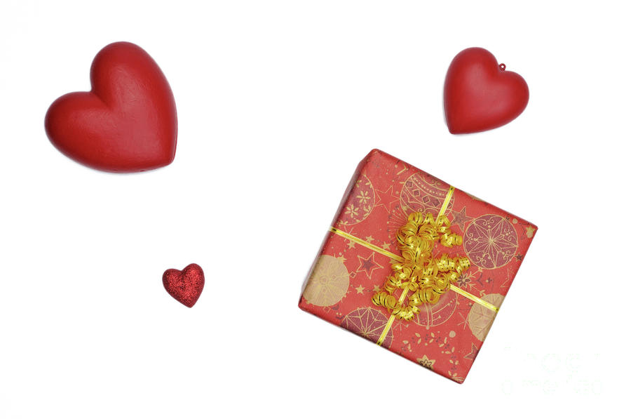 Gift Box And Heart-shaped Objects On White Background by Sami ...