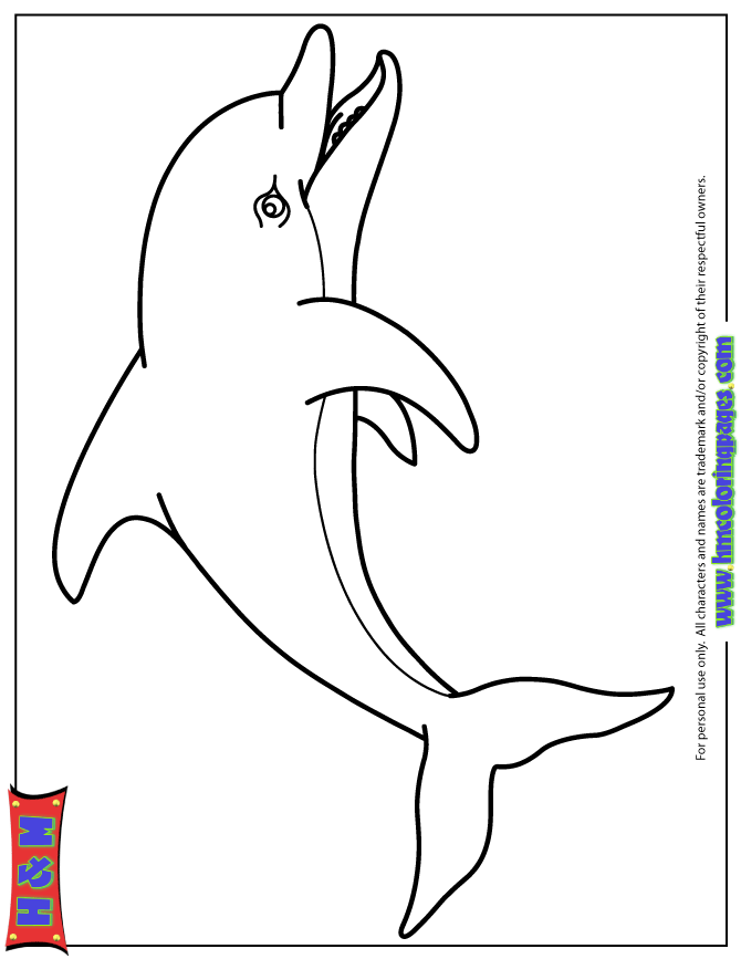 Cartoon Bottlenose Dolphin Coloring Page | HM Coloring Pages