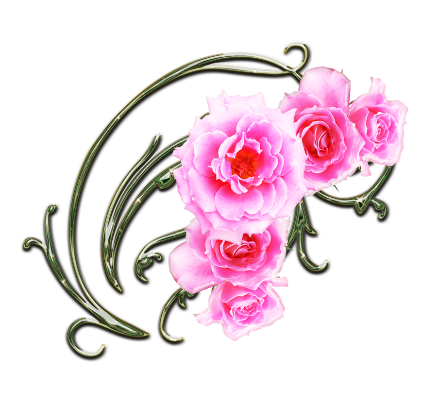 pink roses and green swirls png 2 by Melissa-tm on deviantART