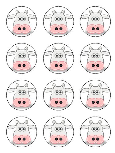Twelve 2" Cartoon Cow Face Edible Image Cup Cake Toppers ...