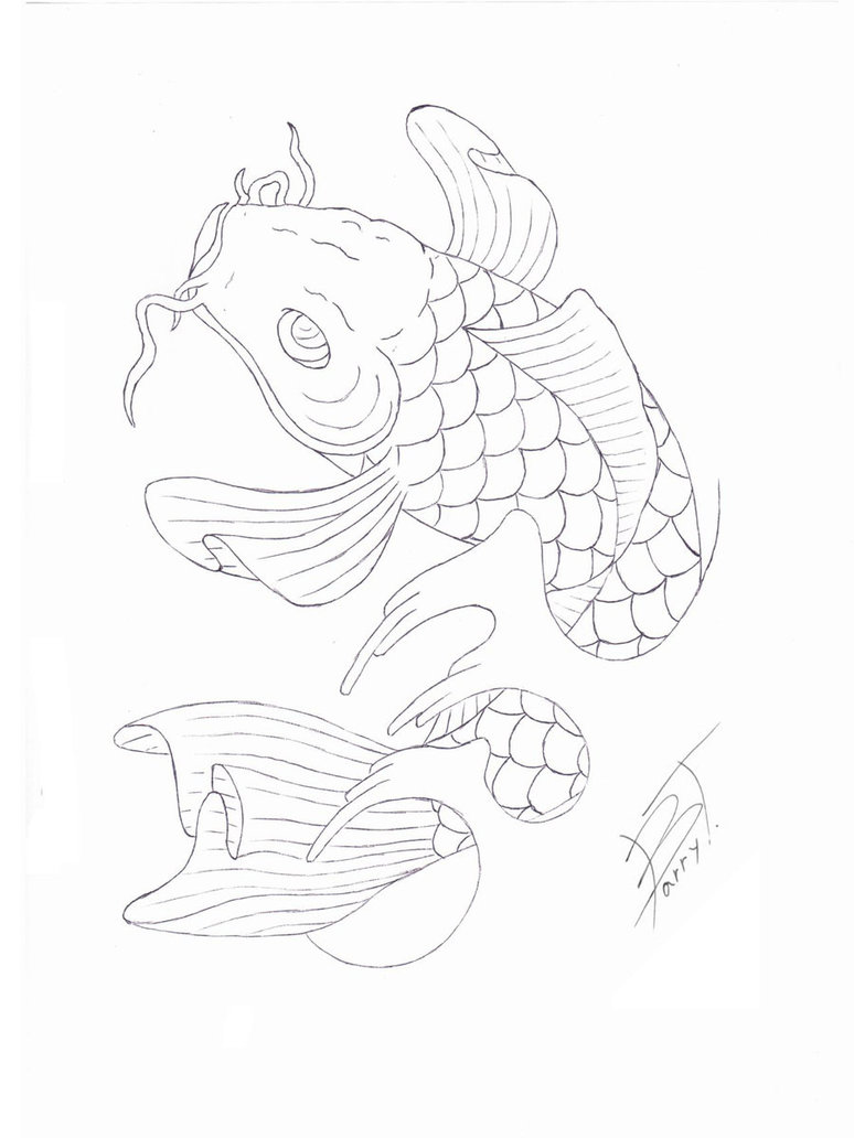 Koi tattoo flash stencil by BarryT on DeviantArt