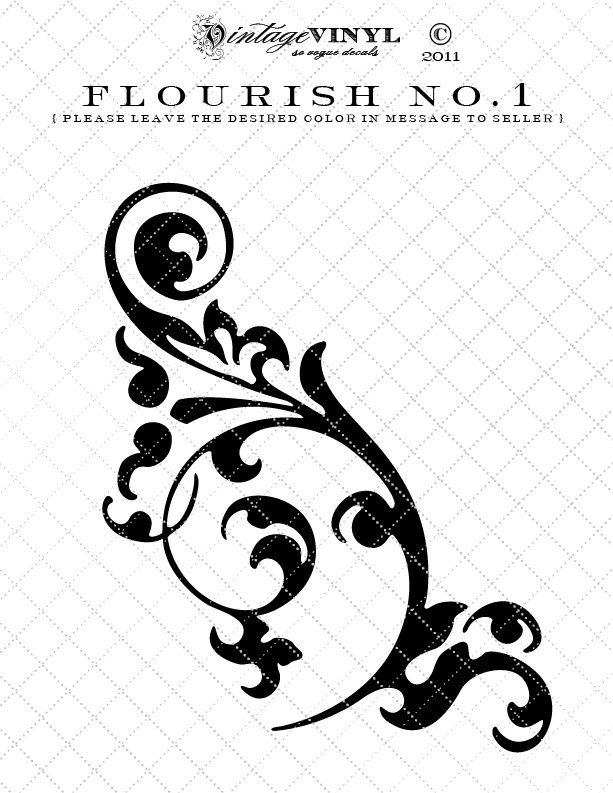 Flourish No.1 Vinyl Decal or Stencil -- 6 to 23 inch -- 35 colors