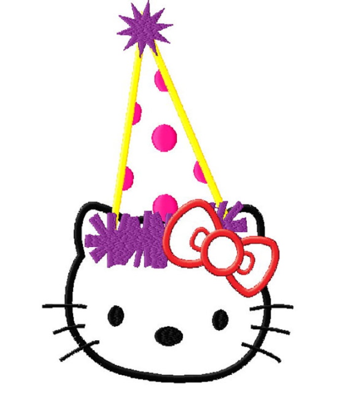 Hello Kitty Birthday Hat Applique Machine Embroidery Design In 4 ...