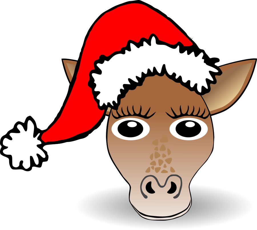 Funny Giraffe Face Cartoon with Santa Claus hat Clipart, vector ...