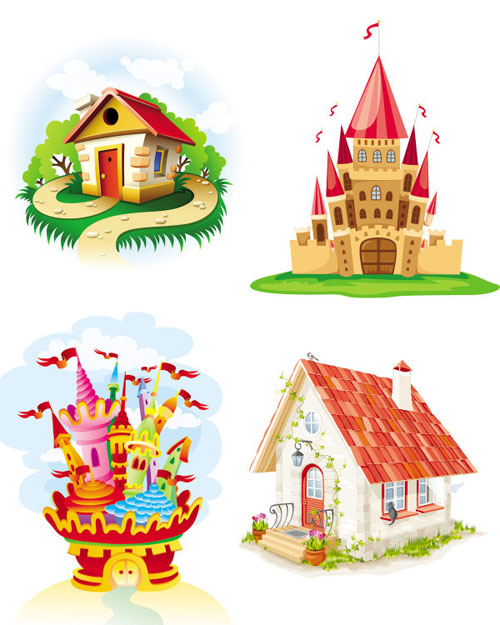 Cartoon castle with house vector material - Vector