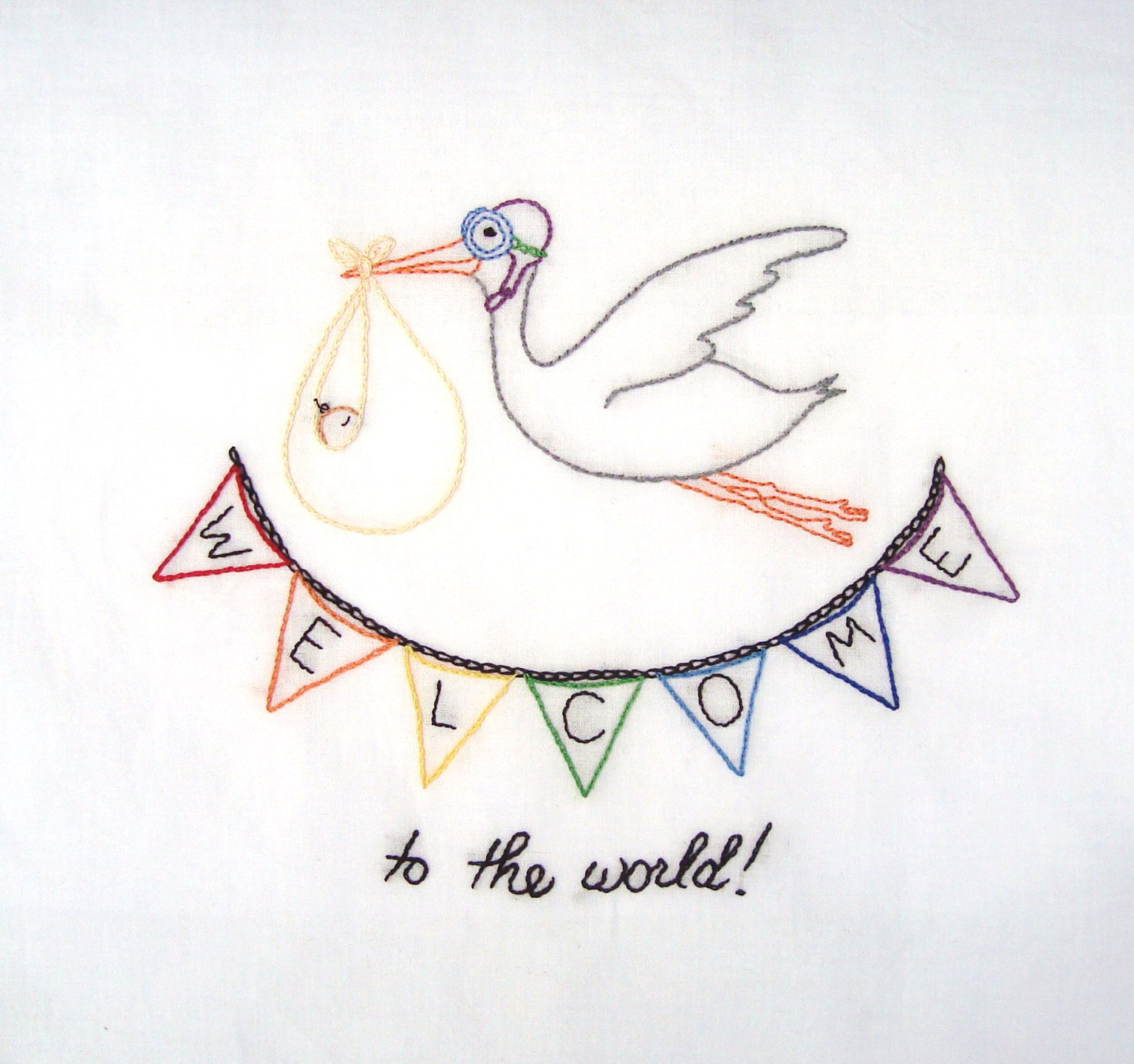 Welcome to the World New Baby Hand Embroidery PDF by houseofwhimsy