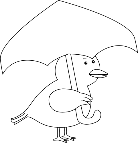Black and White Bird Holding an Umbrella Clip Art - Black and ...