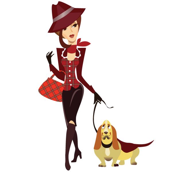 Woman Walking Dog Vector Illustration Free Download | Free Vector Art