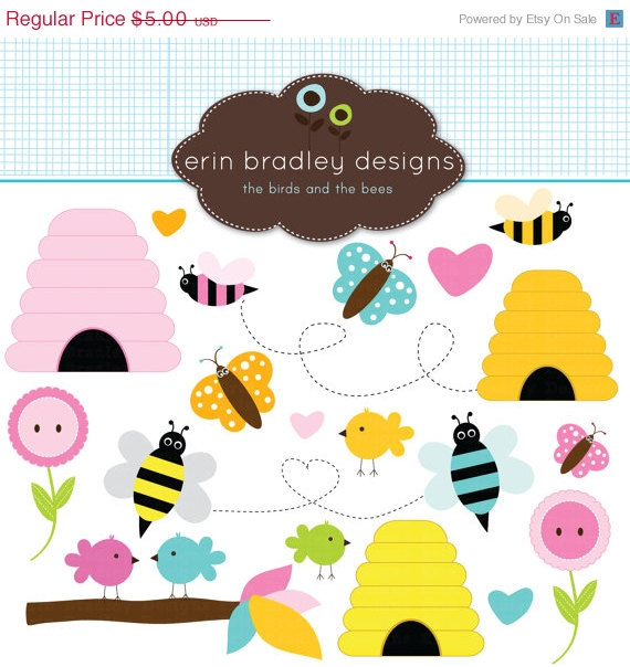 50% OFF SALE Birds Bees Clipart Clip Art for by ErinBradleyDesigns