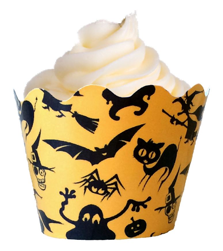 12 Halloween Bats Spiders Witches Scary Cupcake Wrappers Cake Wraps