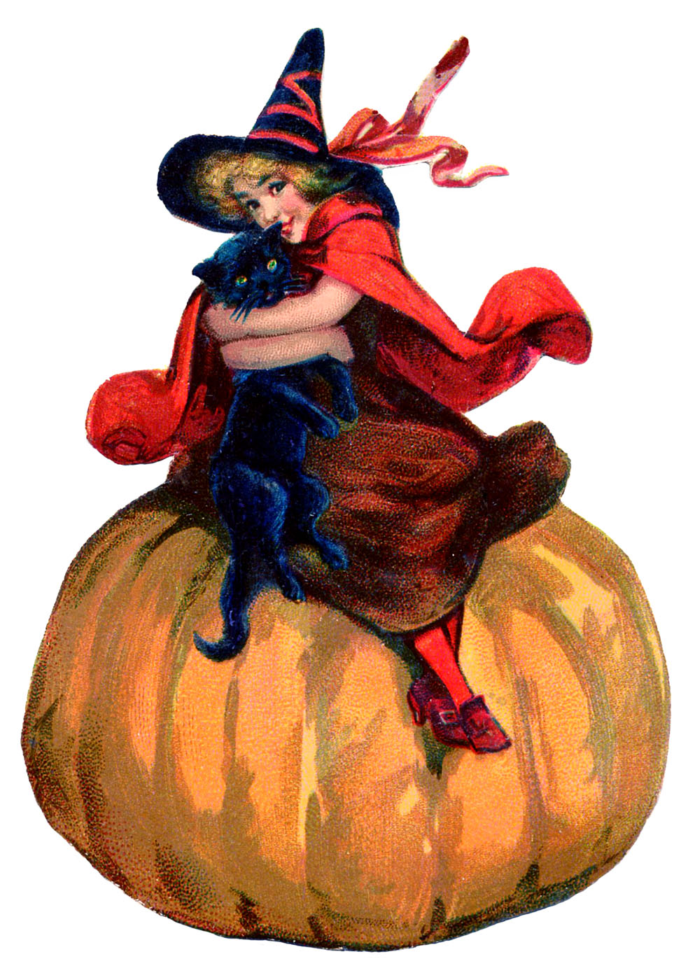 Vintage Halloween Image - Adorable Witch with Pumpkin - The ...