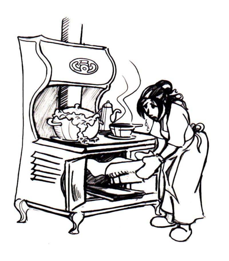 LIFE AS A HUMAN – Woman Cooking at the Stove, Illustration