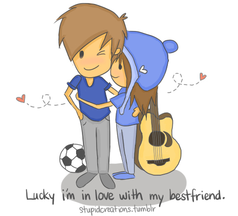 art, cartoon, couple, guitar, hearts, hug - image #56463 on Favim.com