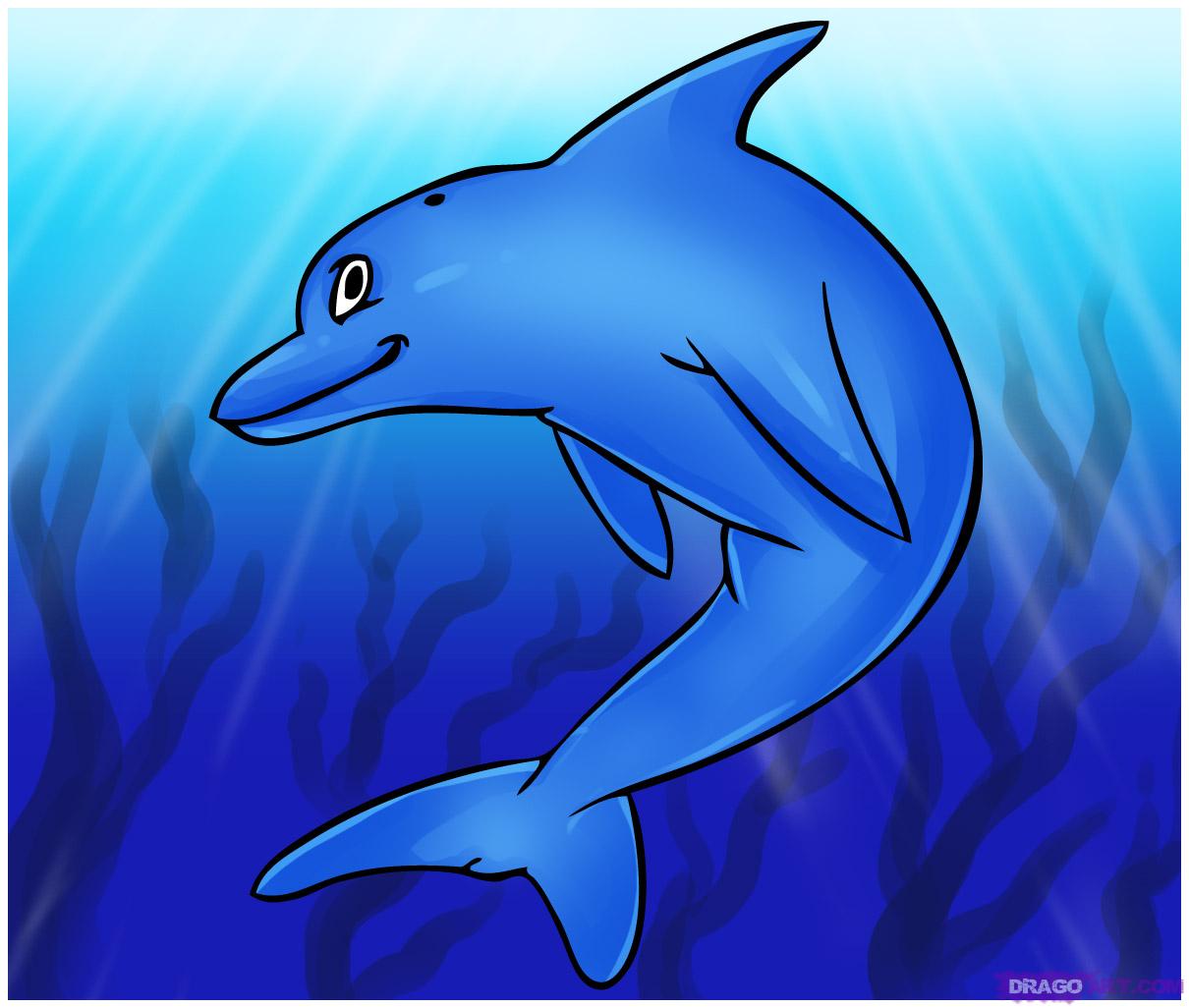 How to Draw a Cartoon Dolphin, Step by Step, Cartoon Animals ...