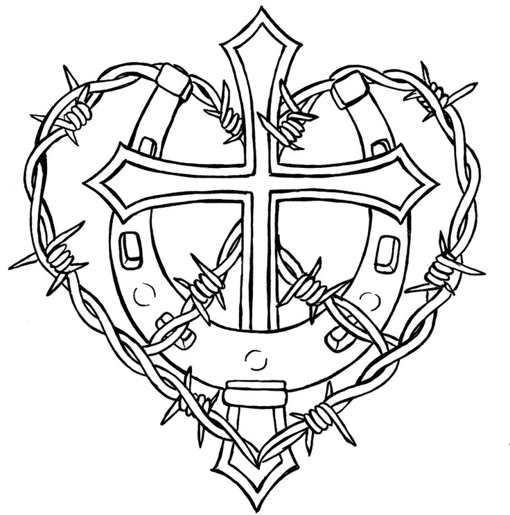Cross with Horseshoe and Barbed Wire Tattoo by Metacharis ...